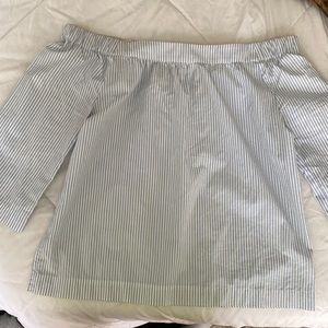 Madewell - off the shoulder pin strip light blue top.